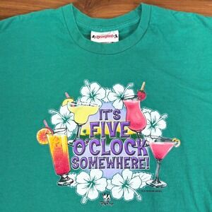 Disneyland Big Dogs Its Five O'Clock Somewhere Green Vintage YTK T Shirt Tee 2XL
